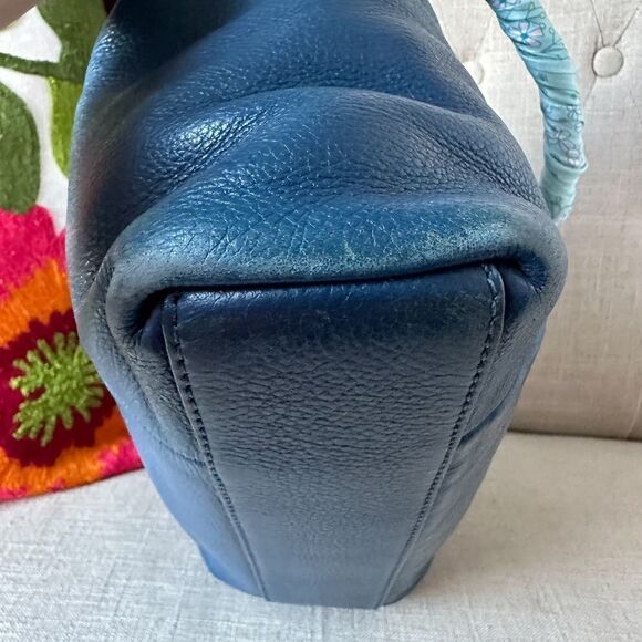 Kate Spade Blue Leather Hobo Shoulder Handbag Purse Custom Silk Wrap Strap - Picture 7 of 14